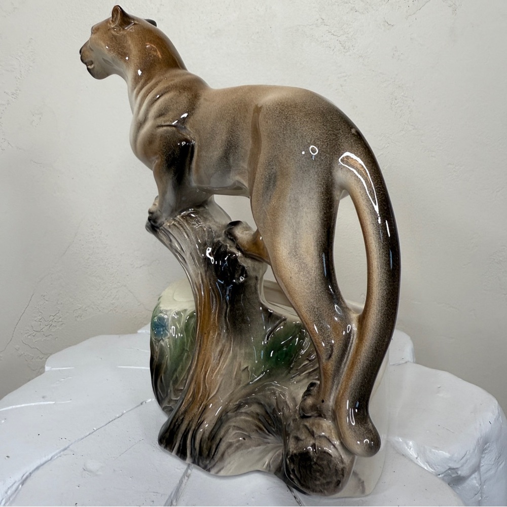 Vintage MCM 1960 Lane & Co Van Nuys CA P-77 Cougar Mountain Lion On Tree Planter - Picture 9 of 17